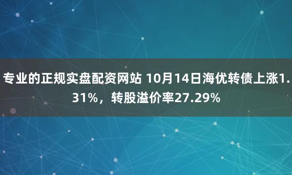 专业的正规实盘配资网站 10月14日海优转债上涨1.31%，转股溢价率27.29%